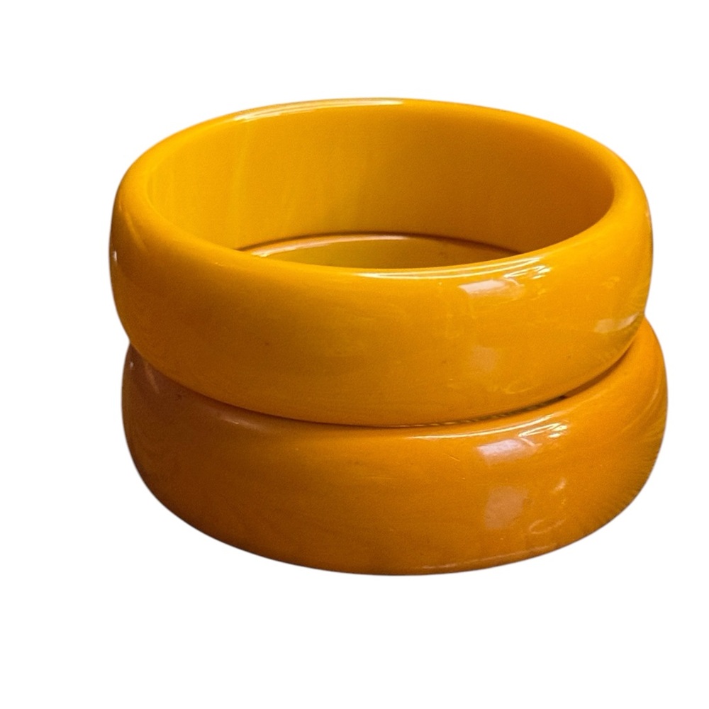 Bakelite Bangle Orange Yellow Vintage 1940s 1930s Catalin Marblette Polished Set
